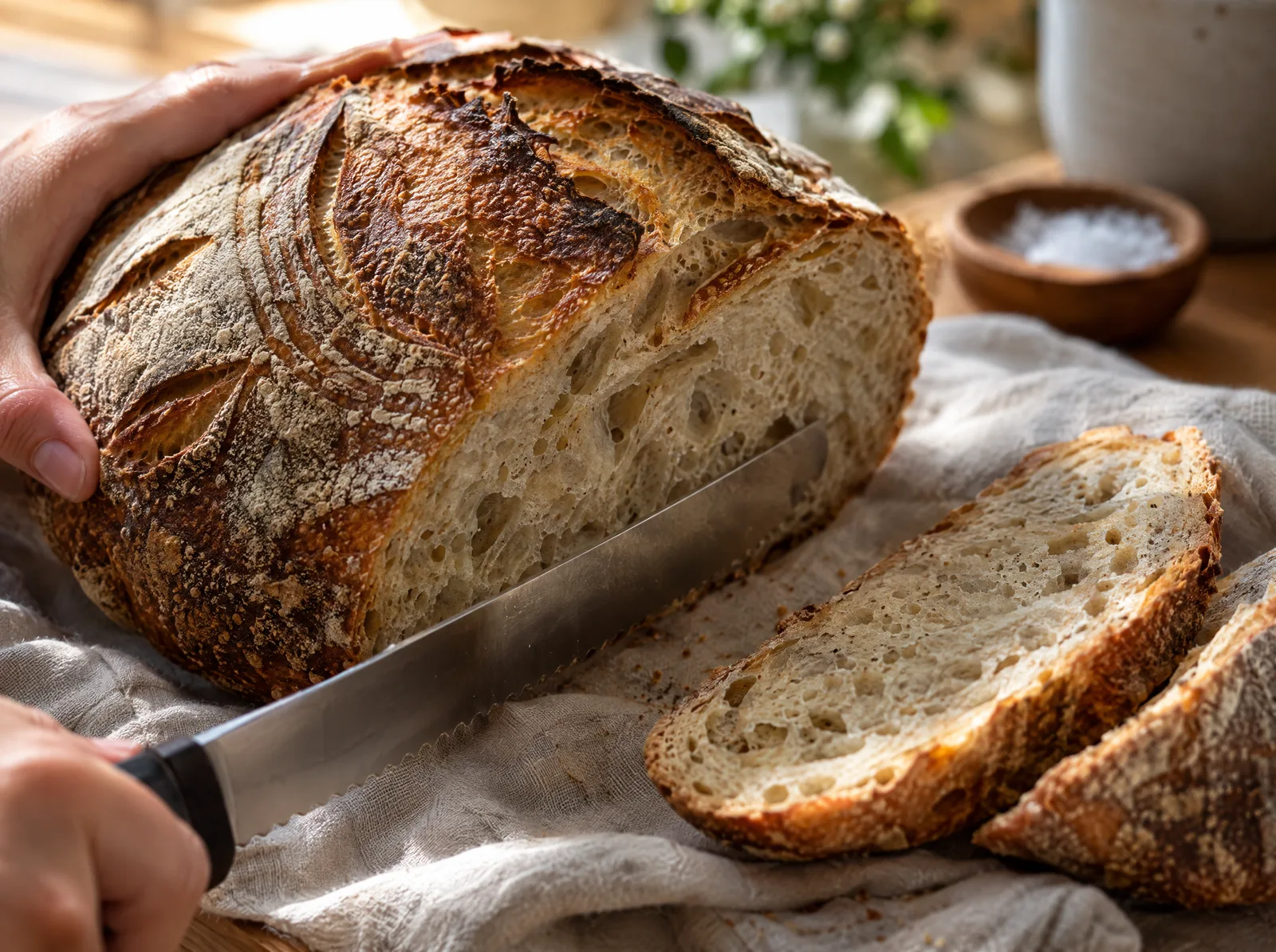 Pain au levain tranché