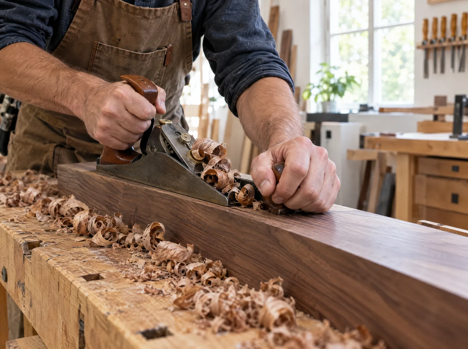 Menuisier au travail dans l'atelier