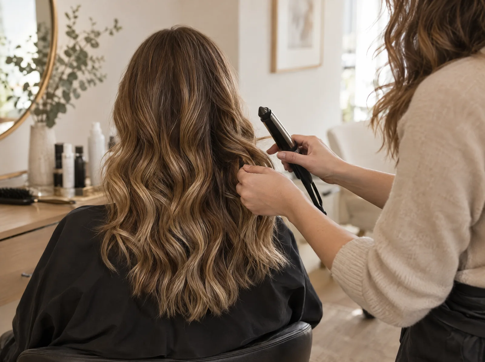 Coiffeuse coiffant une cliente